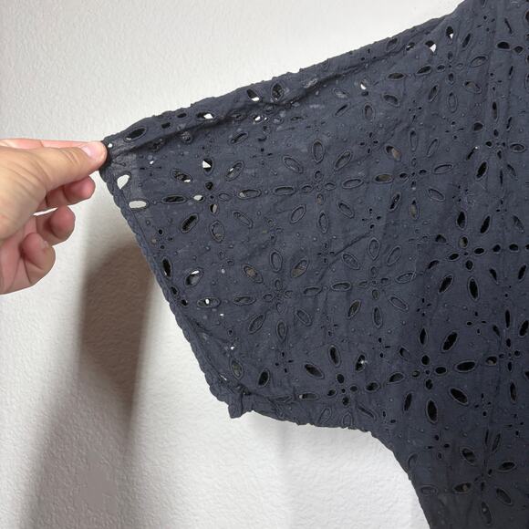 Wilfred Size Medium La Boheme Eyelet Crop Blouse Black Cotton Short Sleeves - Picture 5 of 7